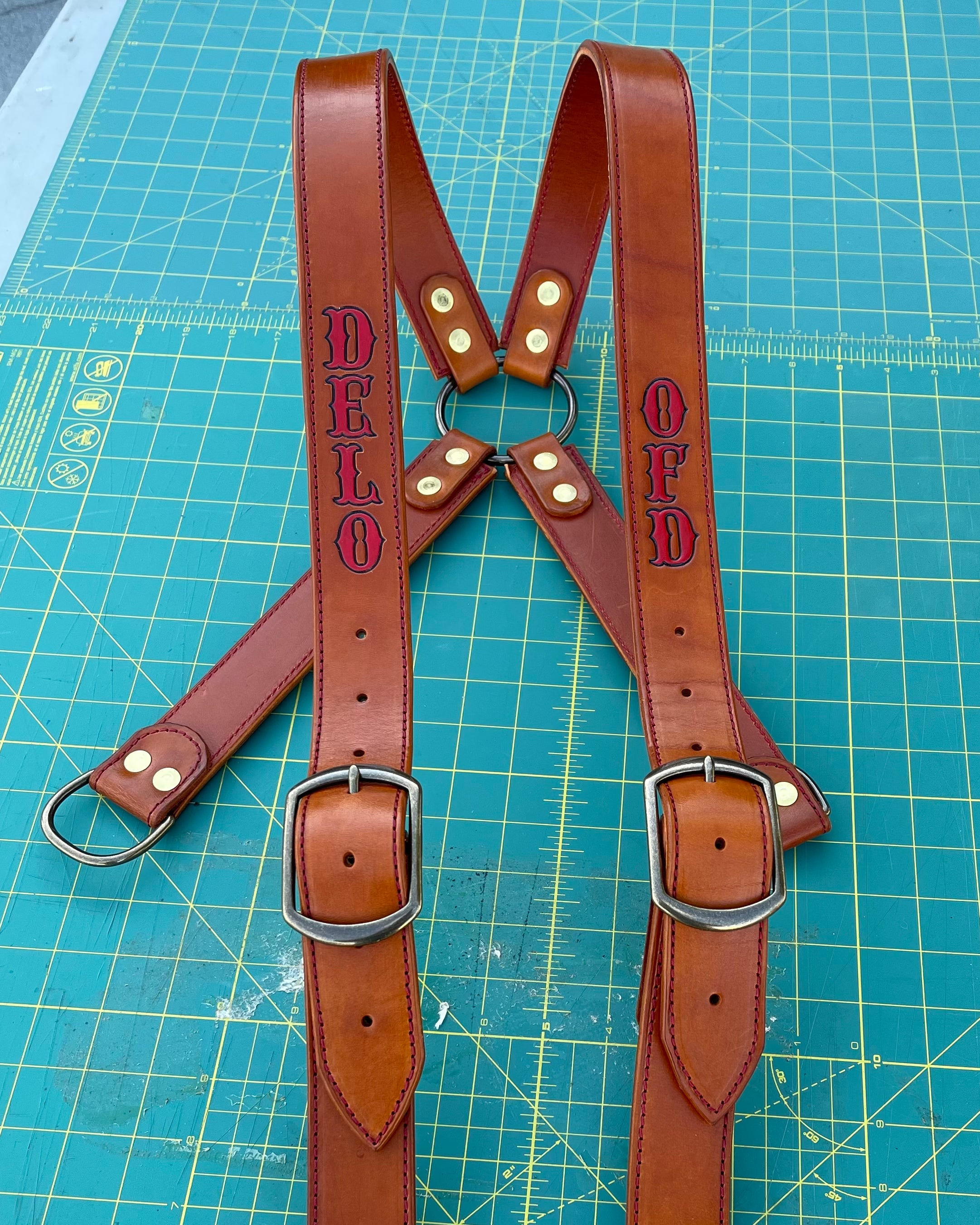 Firefighter leather suspenders