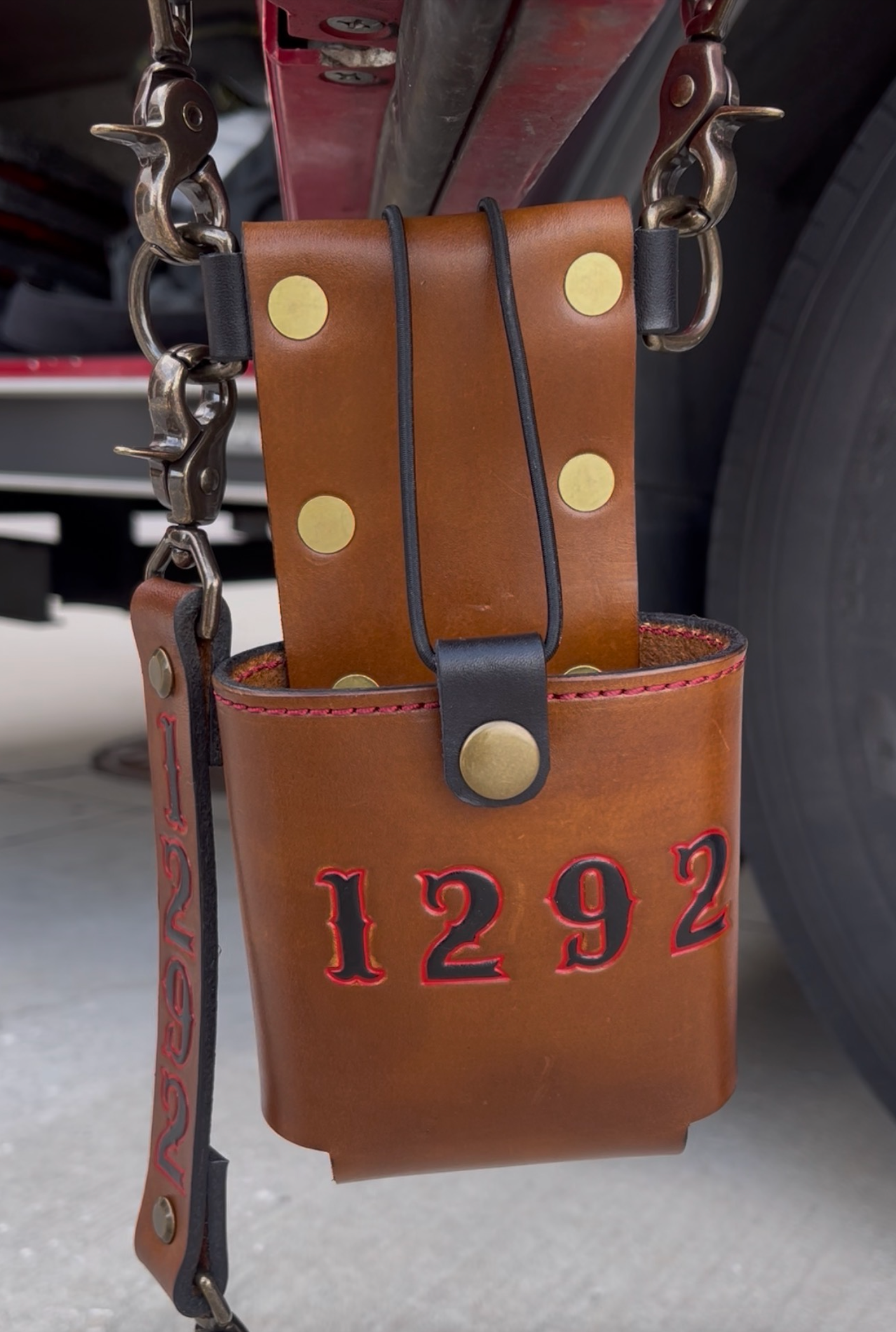 Leather Radio Strap Set (Cognac and black accent)