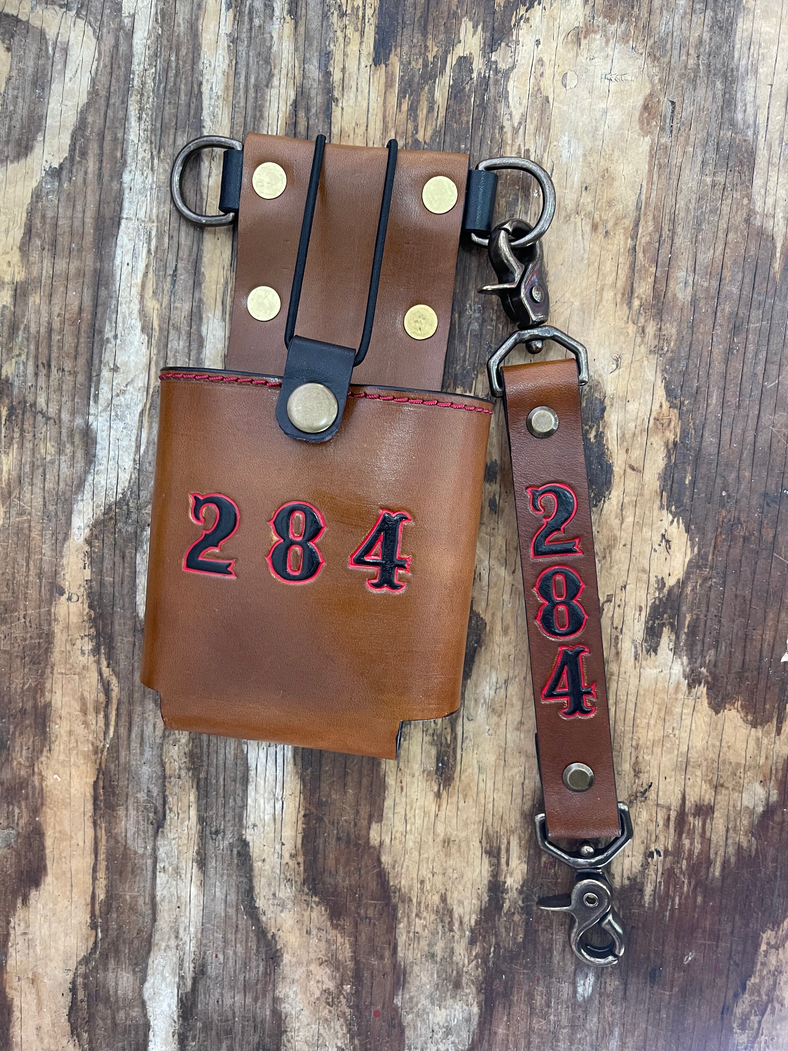 Leather Radio Strap Set (Cognac and black accent)