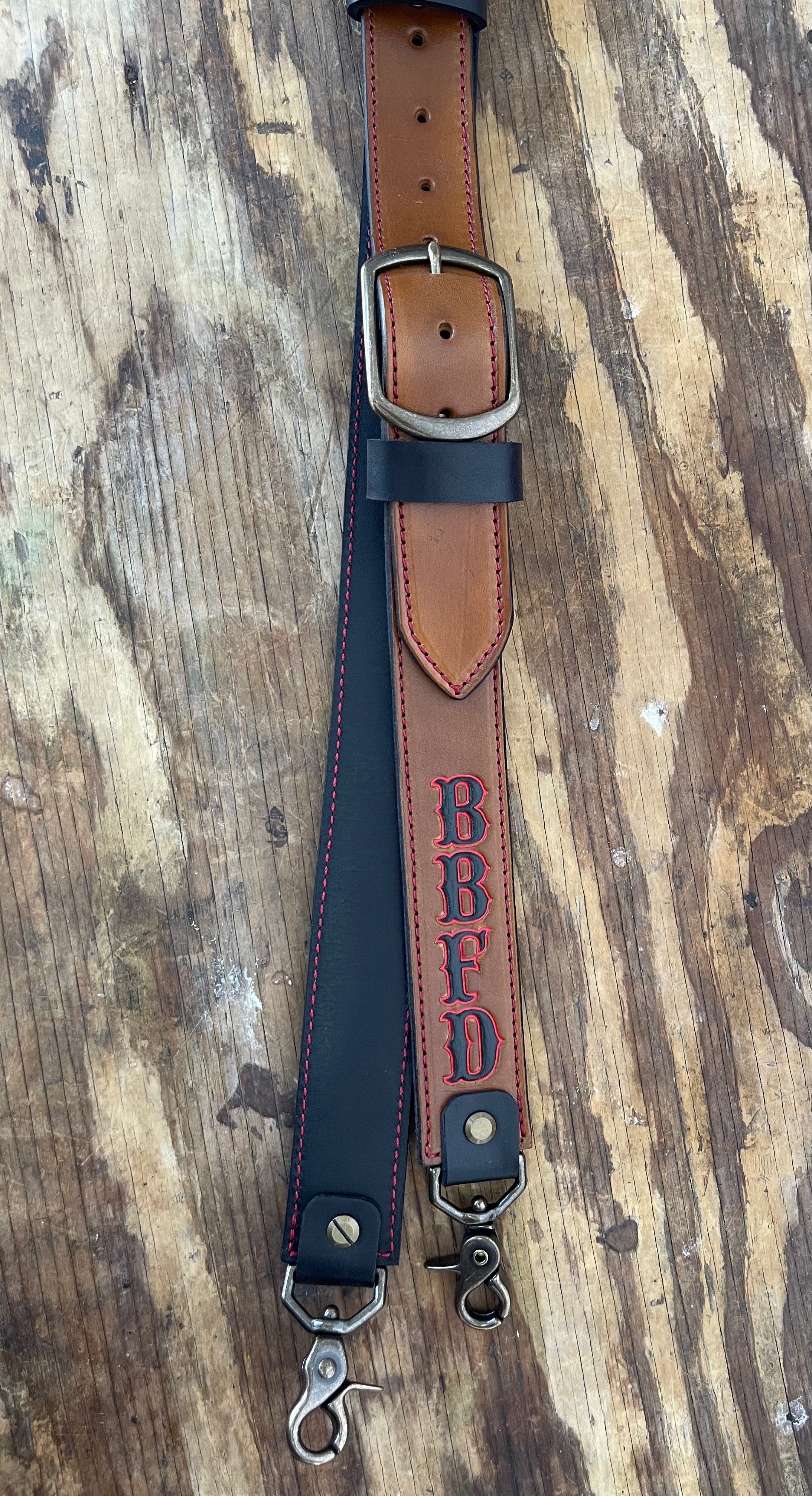 Leather Radio Strap Set (Cognac and black accent)